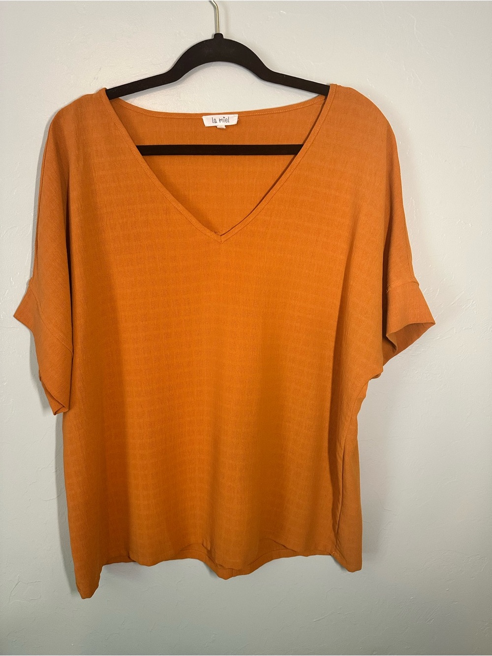 LA MIEL V-Neck Short Sleeve Tunic in Orange